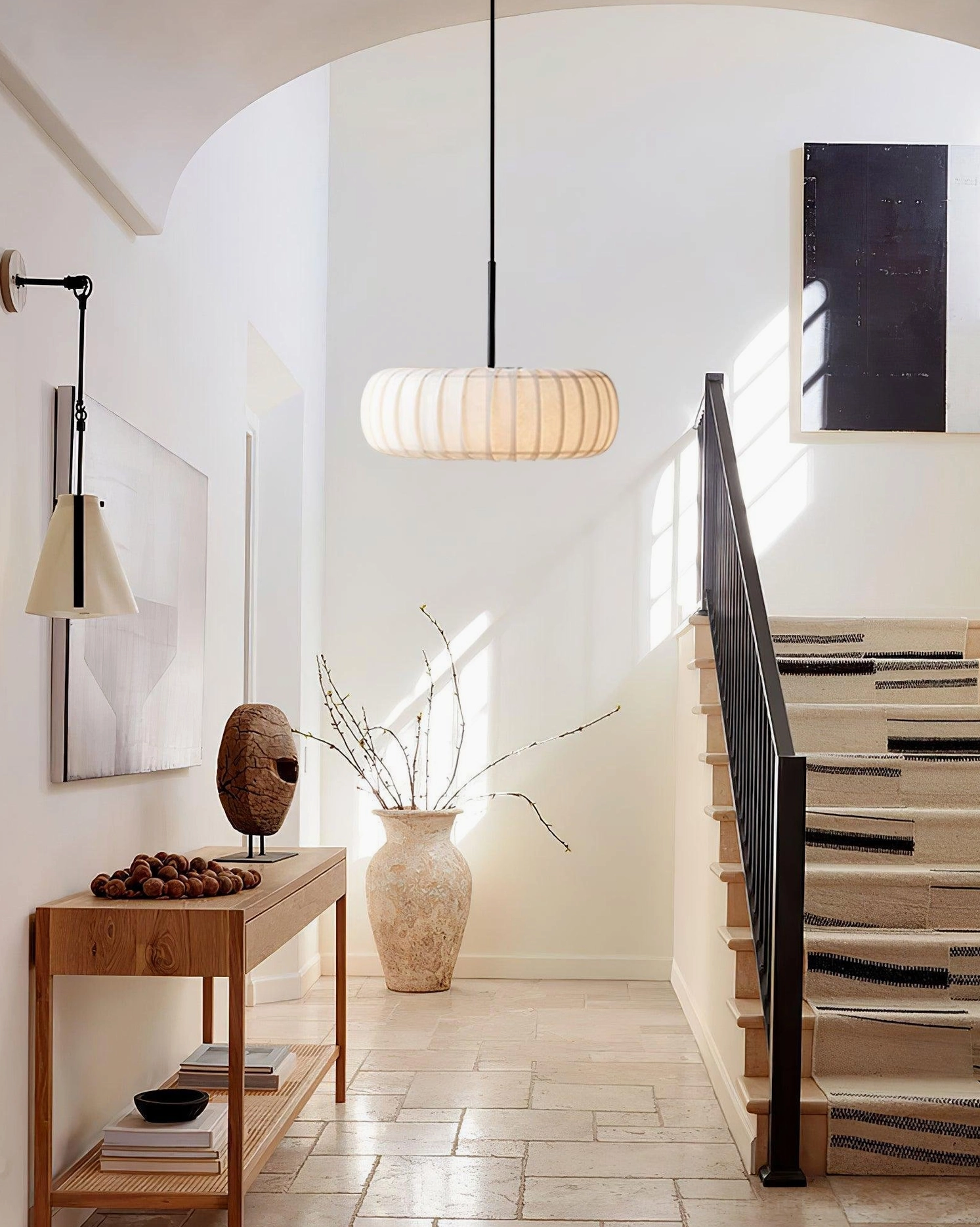 Kathy white fabric pendant light complements Scandinavian and zen interior styles