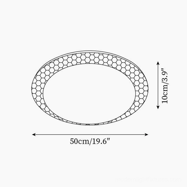 Technical dimension diagram of Kauai ceiling light showing 50cm diameter and 10cm height specifications
