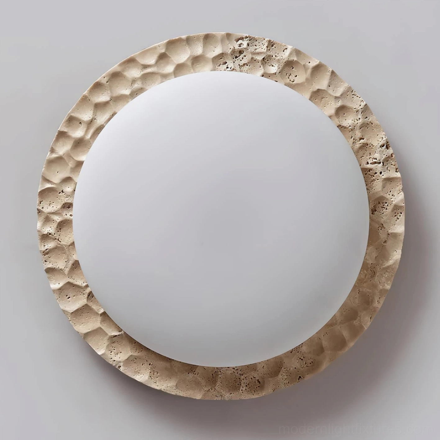 Kauai natural stone travertine ceiling light showing honeycomb texture and premium material quality
