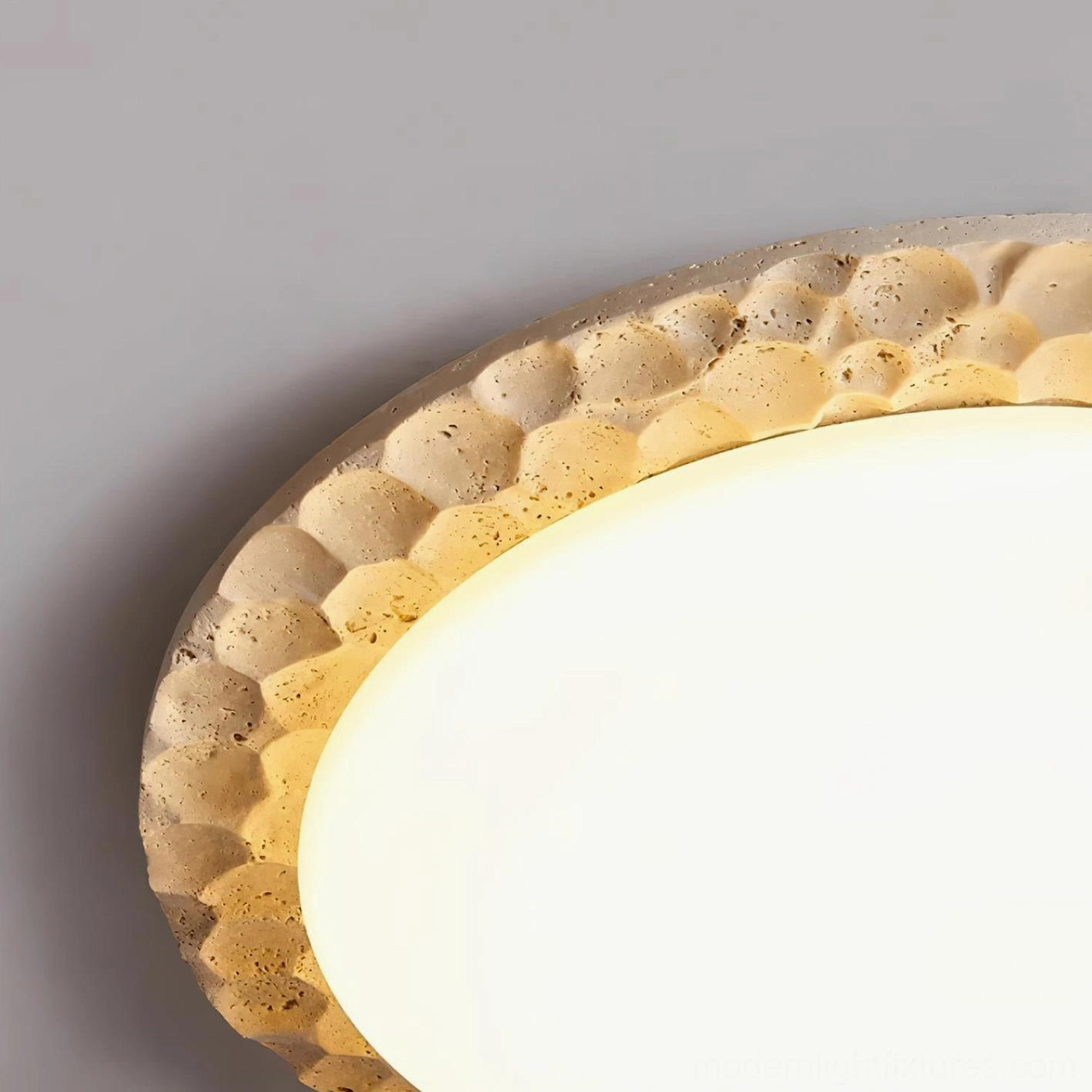 Kauai flush mount ceiling light fixture in wabi-sabi inspired minimalist bedroom design