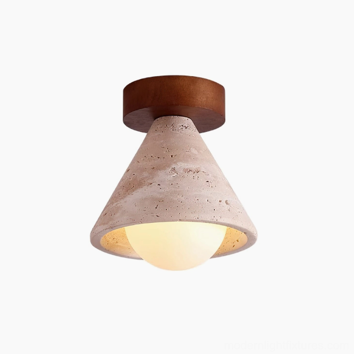 Kayla travertine cone ceiling fixture in contemporary minimalist home design context