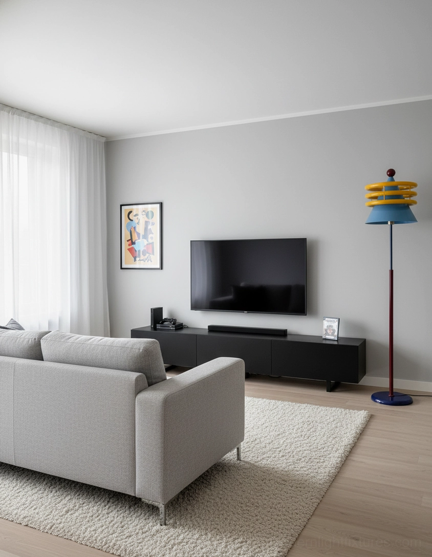 Keane modern floor lamp with distinctive geometric shade design and primary color palette close-up detail