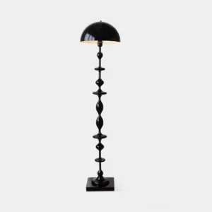 Keira modern sculptural floor lamp with stacked bulbous dome design in matte black finish, full front view on white studio background