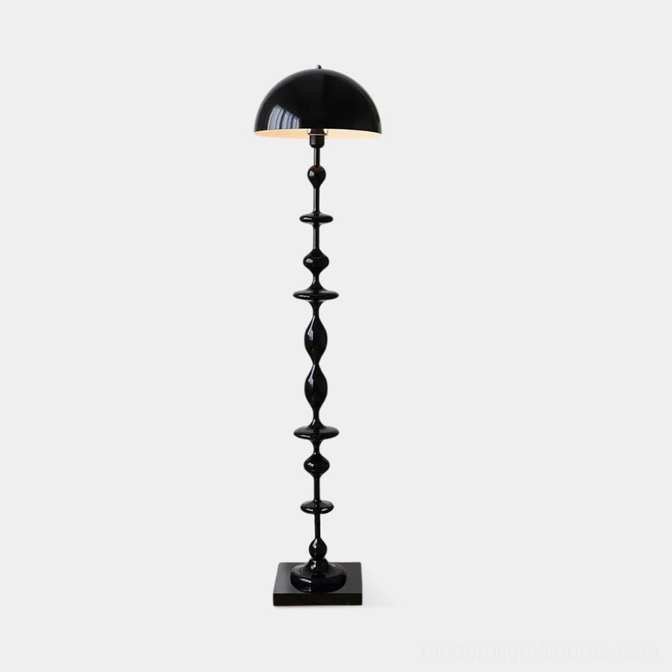 Keira modern sculptural floor lamp with stacked bulbous dome design in matte black finish, full front view on white studio background
