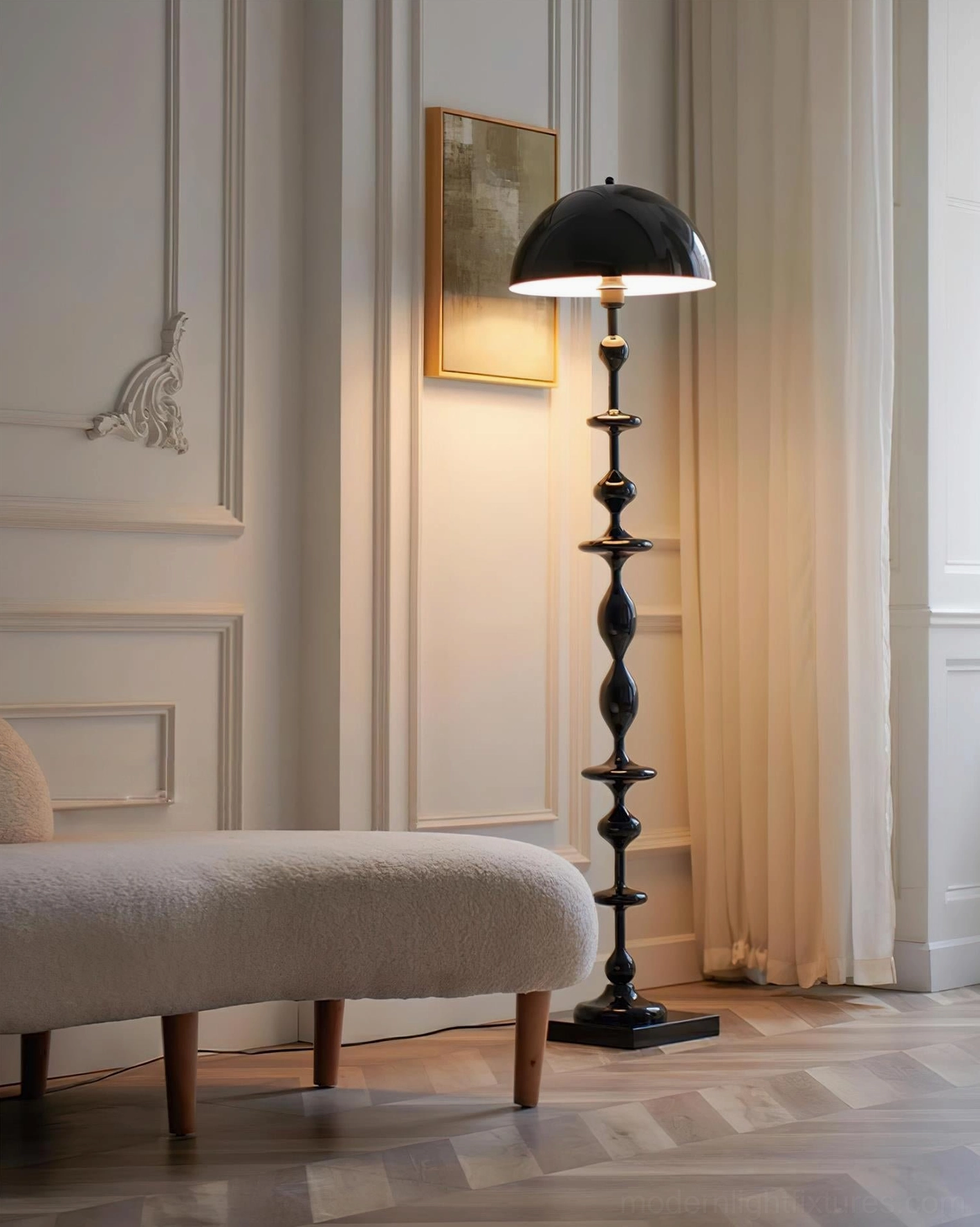 Keira contemporary floor lamp geometric base construction with square metal support and stacked organic curves