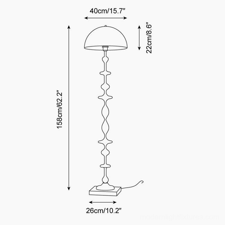 Keira floor lamp technical orthographic diagram with marked dimensions height 156cm width 40cm base 26cm specifications