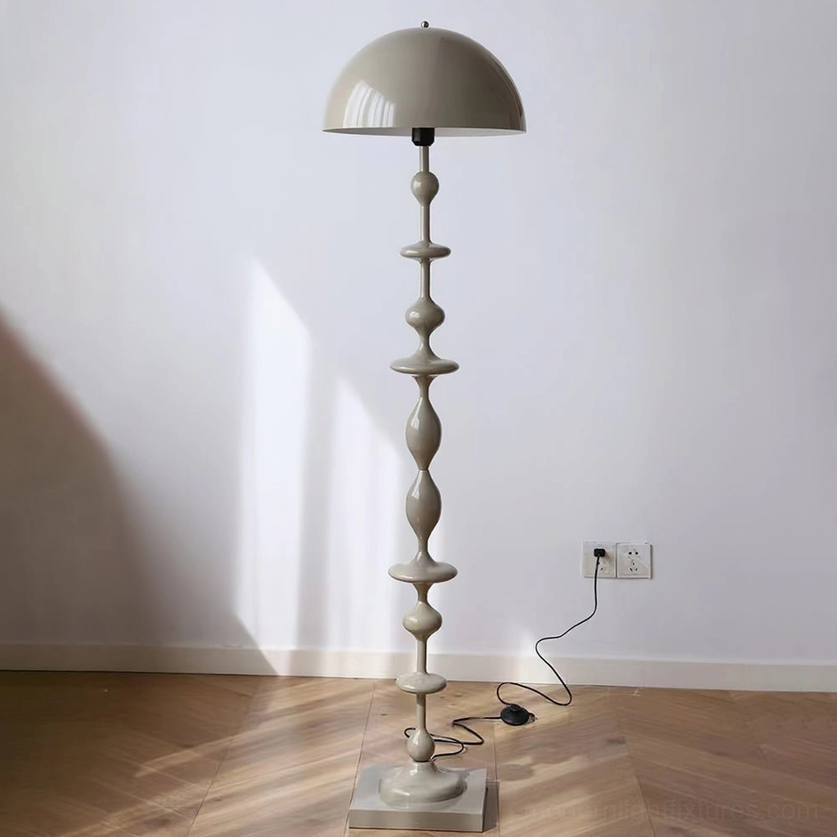 Taupe grey Keira floor lamp with twisted metal pole geometric base contemporary interior lighting fixture full view