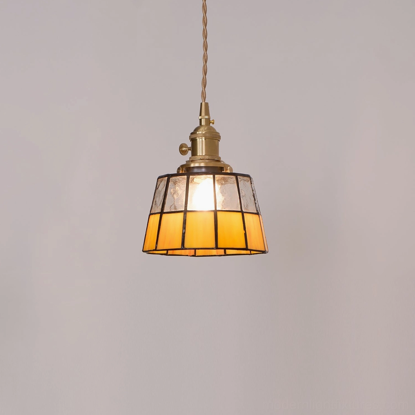 Keito handcrafted stained glass pendant lamp showcasing Japanese-inspired geometric grid design