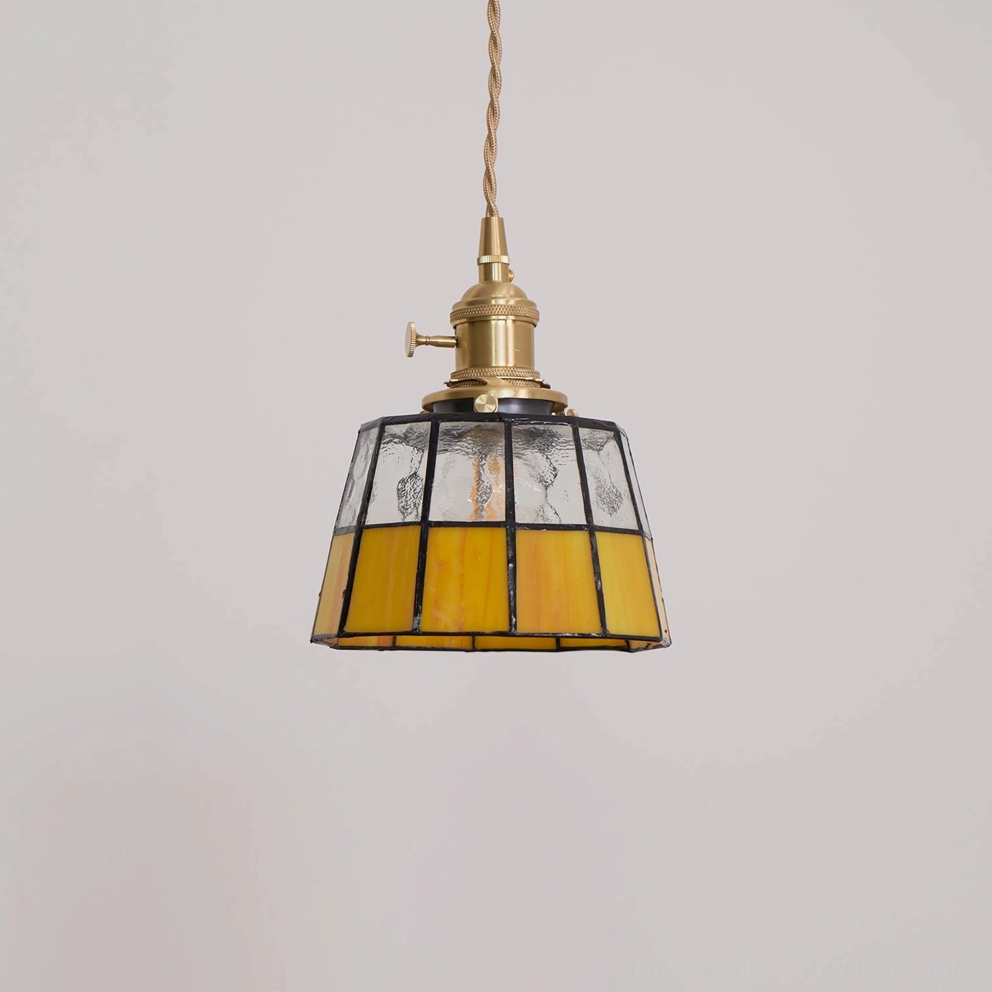 Keito stained glass pendant lamp three-color option in brass and clear and orange glass combination