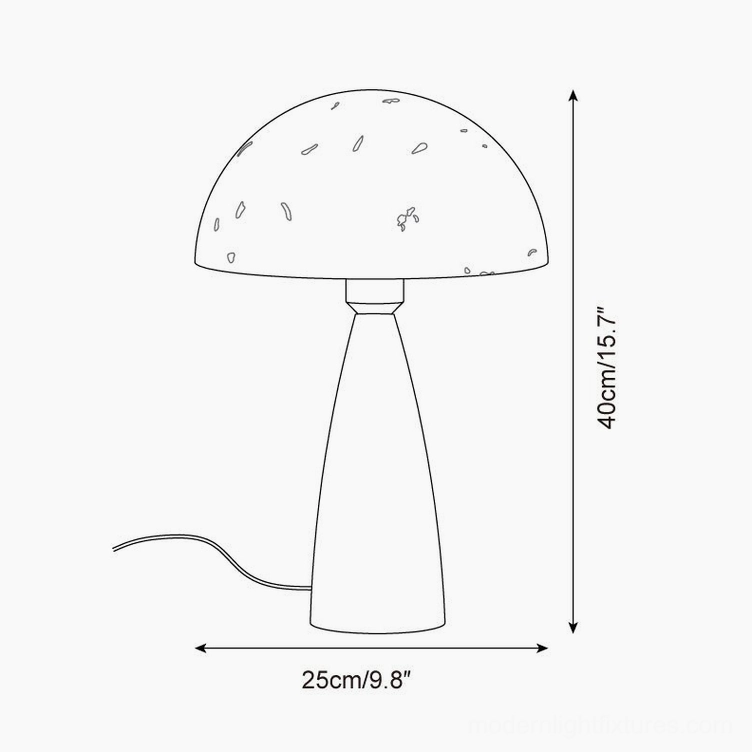 Kent mushroom table lamp technical schematic showing dimensions 40cm height 25cm width measurements