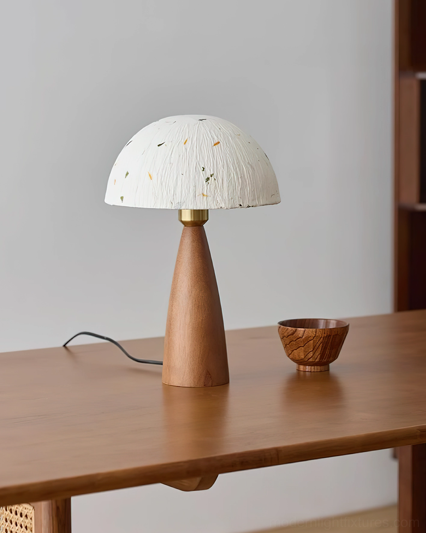 Kent table lamp dark brown walnut base side profile view studio minimalist setup wooden surface