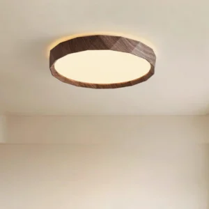 Kerio wood grain ceiling light fixture overhead installed view warm light diffusion