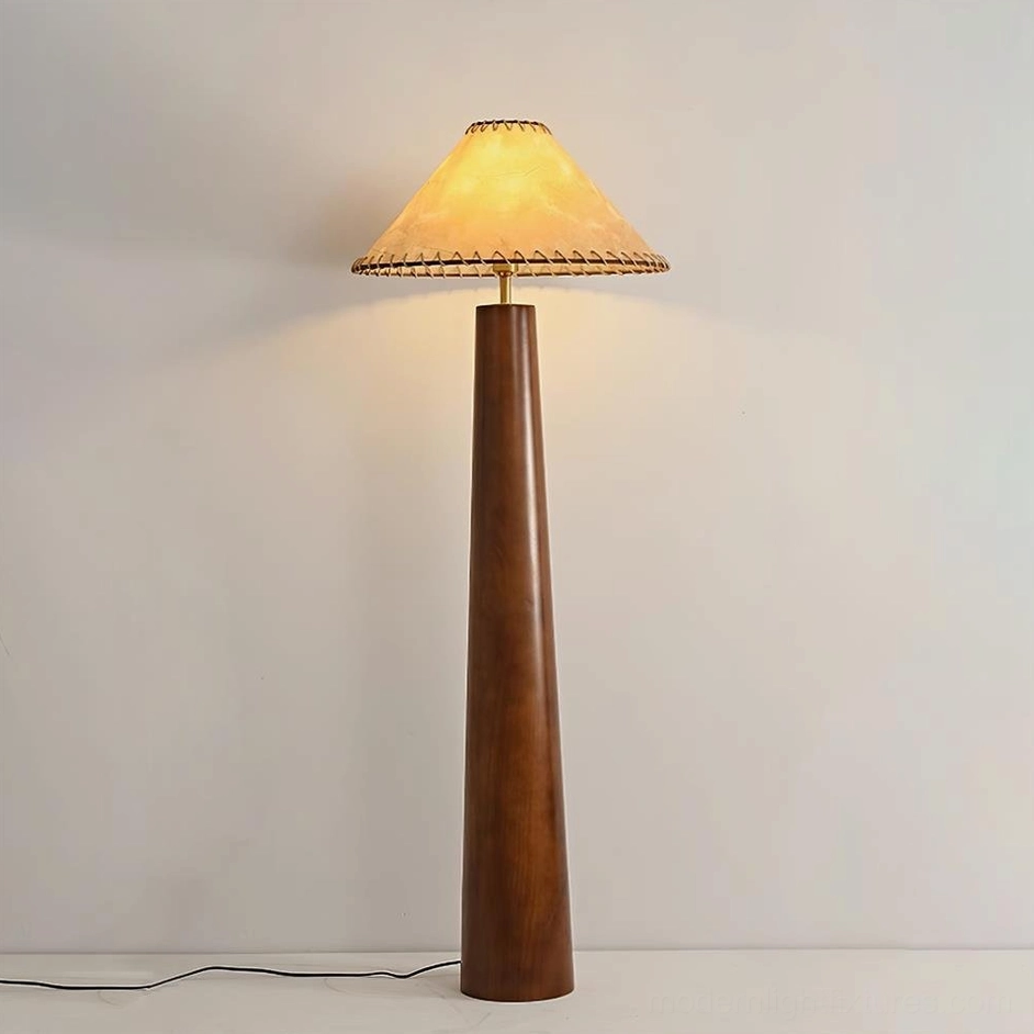 Kibo jute-knotted wood floor lamp in neutral interior, 155cm height mid-century modern design showcase