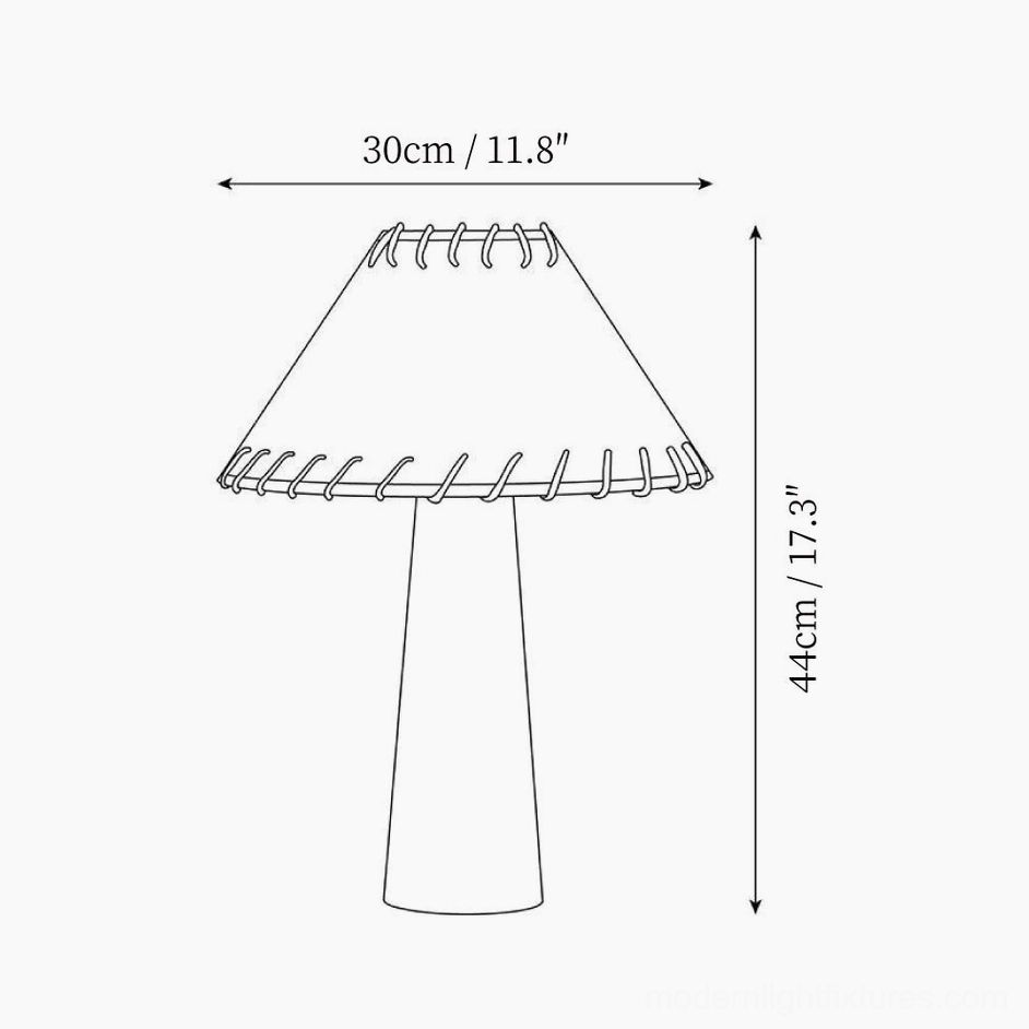 Kibo wood lamp design specifications showing 30cm diameter and 44cm height dimensions with technical measurements