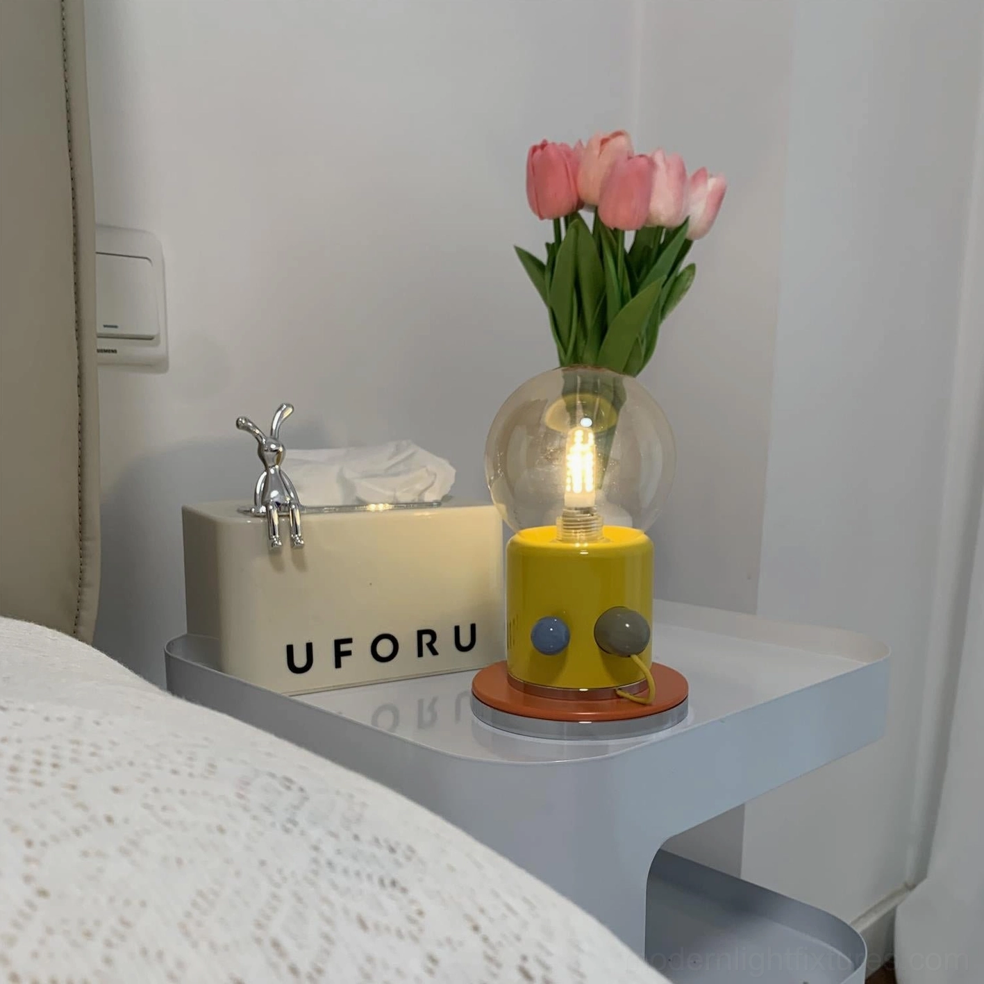 Kiely contemporary minimalist table lamp with yellow base indoor outdoor use