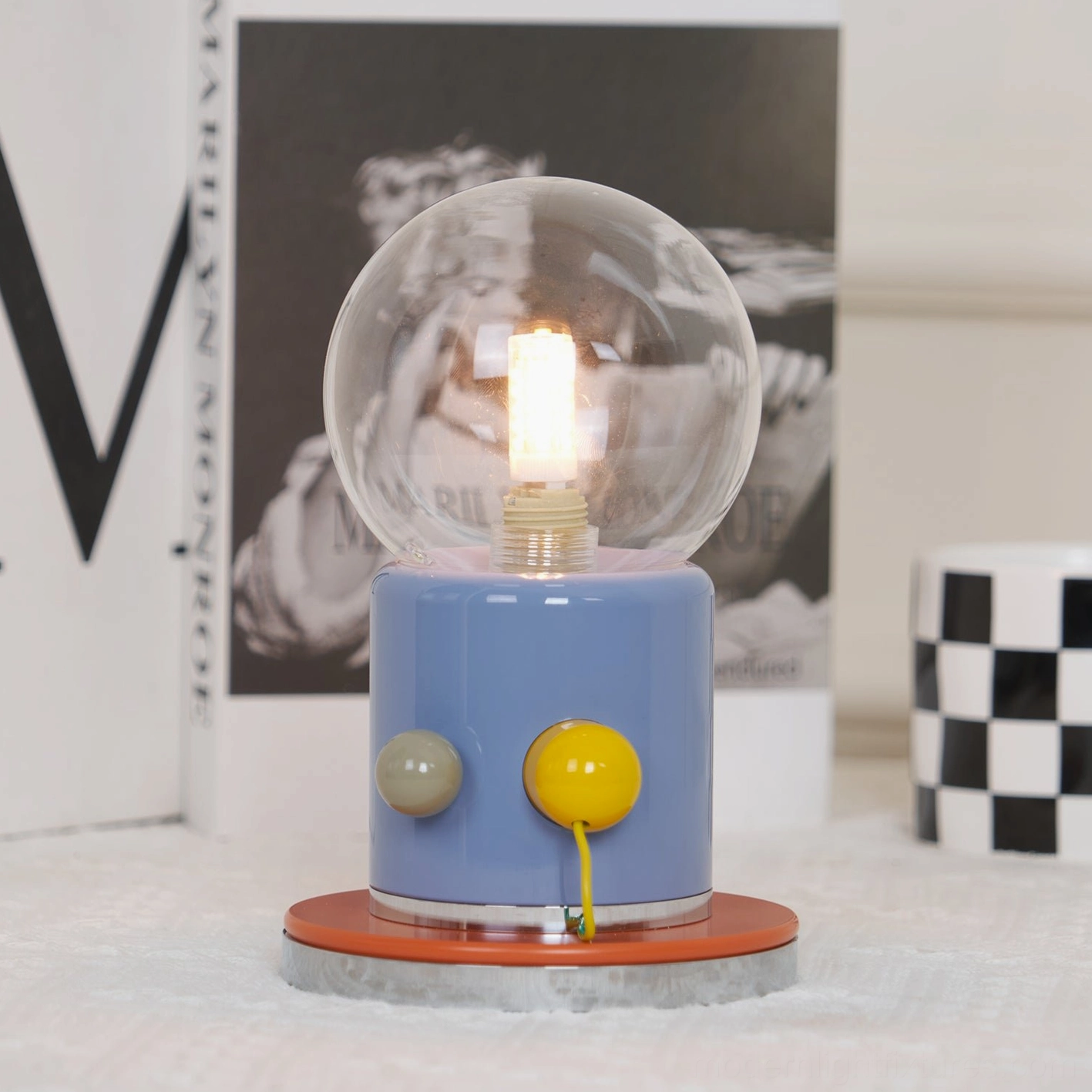 Kiely minimalist table lamp color options blue yellow grey ceramic base selection