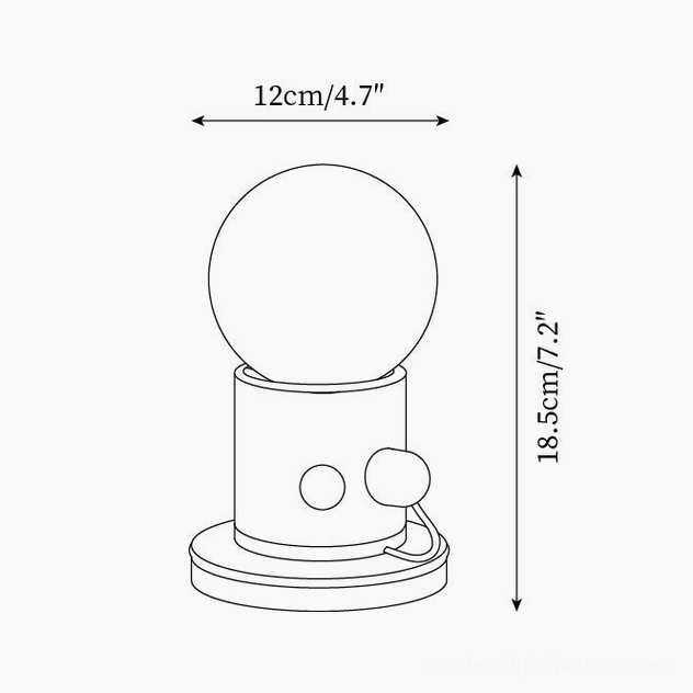 Kiely table lamp dimension diagram showing 12cm diameter and 18.5cm height specifications