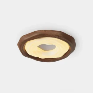 Kiko modern wood grain ceiling light fixture with oval cut-out design, dark walnut finish on clean white background