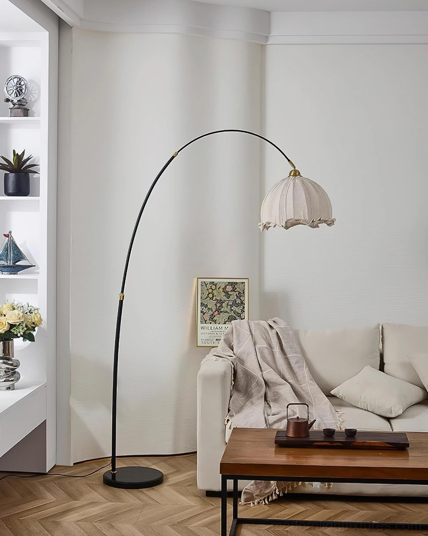 Kimala arching floor lamp mid-century modern design aesthetic lighting