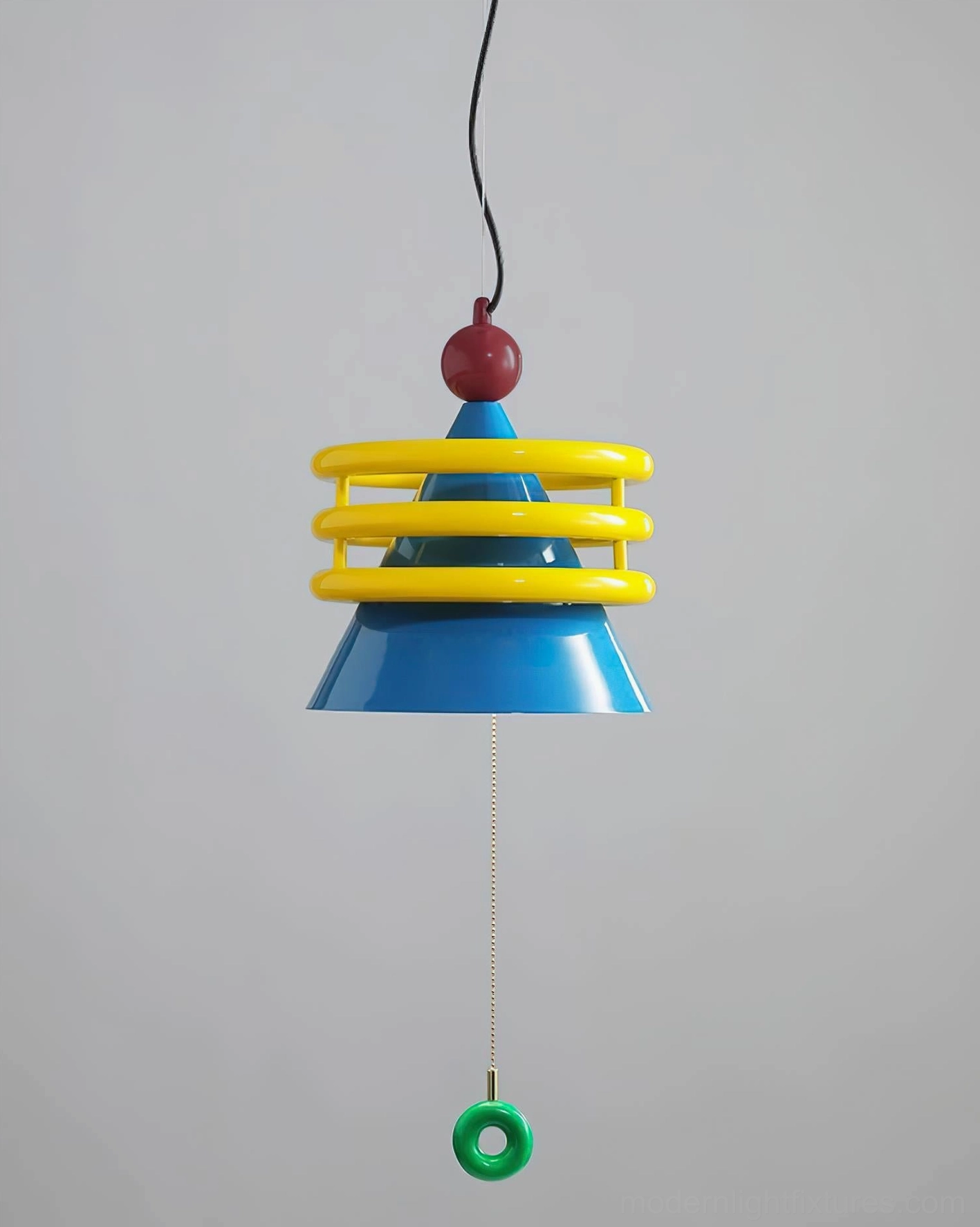 Kinetica geometric pendant light full product view with primary color palette and modern sculptural form