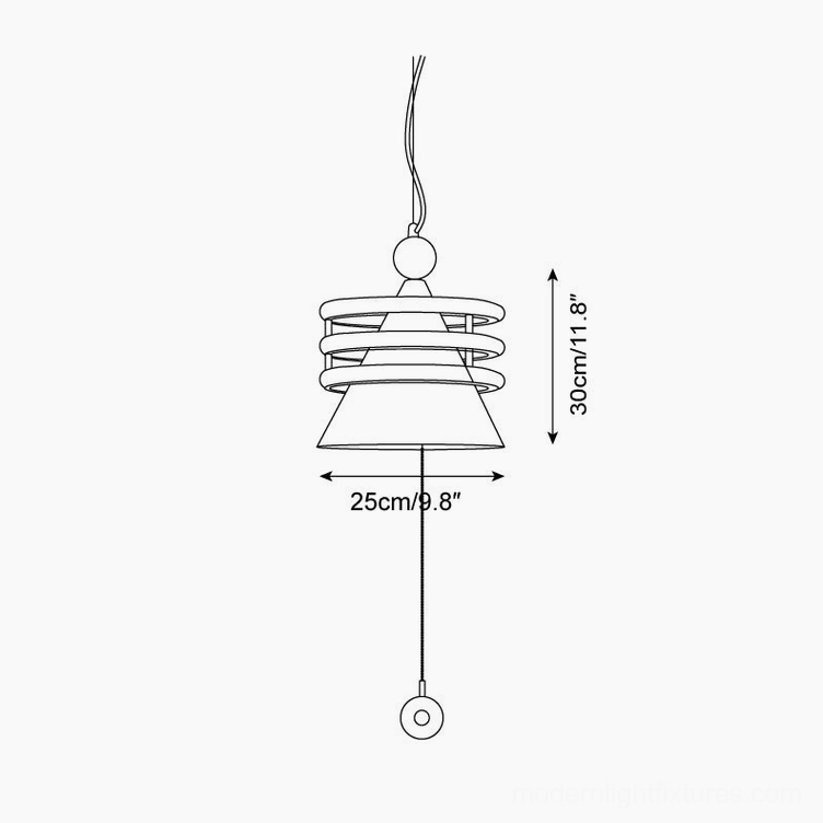Kinetica pendant lamp technical schematic with dimension specifications and orthographic side view line art diagram