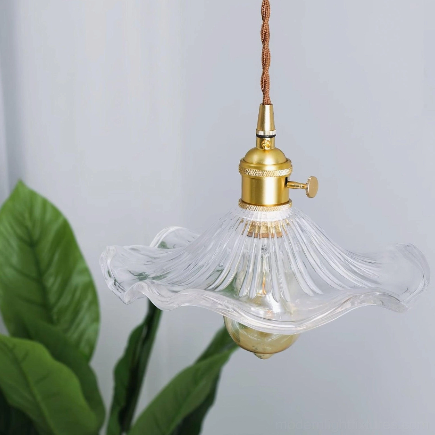 Kinney clear glass fluted pendant lamp with brushed brass fixture contemporary design