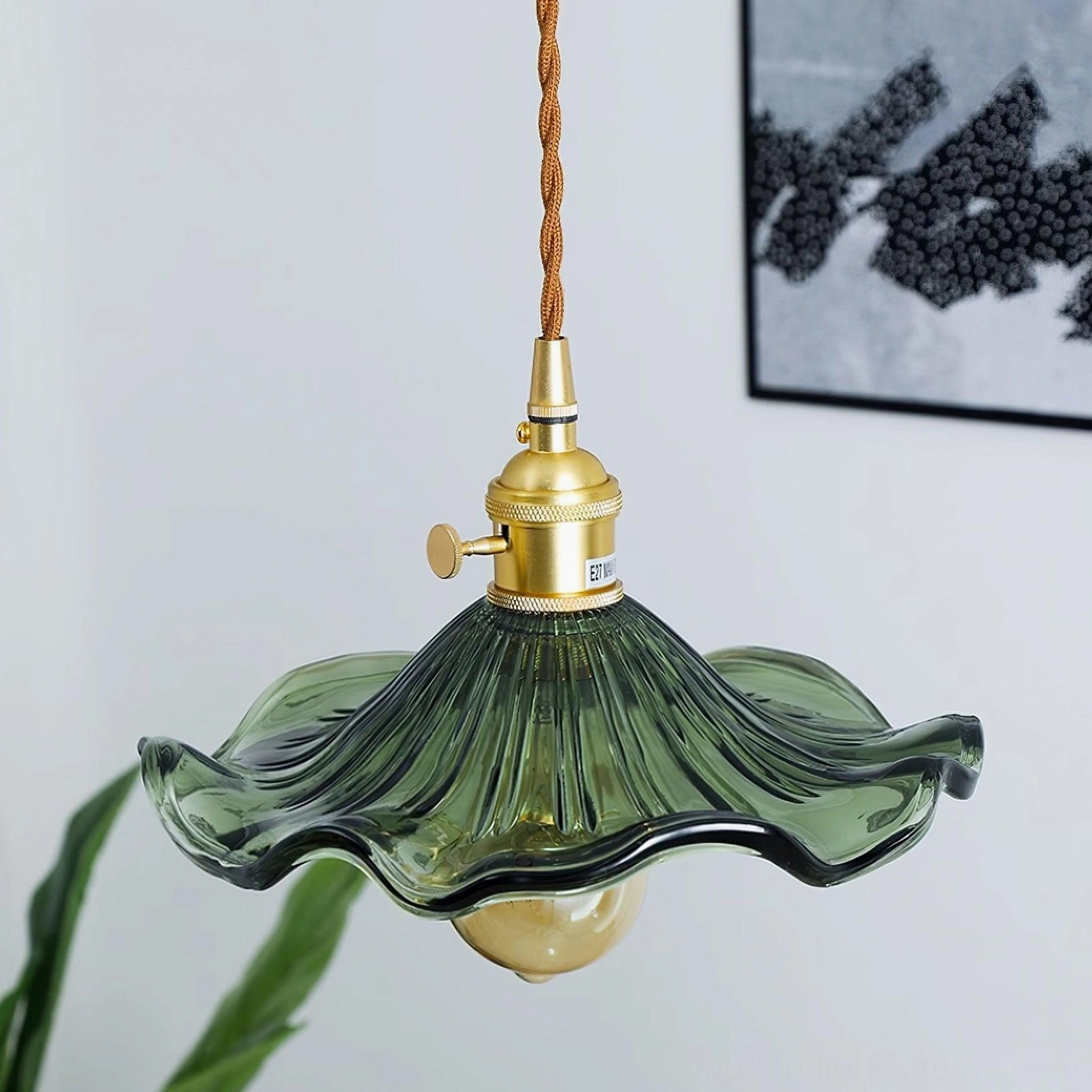 Kinney green fluted glass pendant light with brass hardware elegant home design fixture