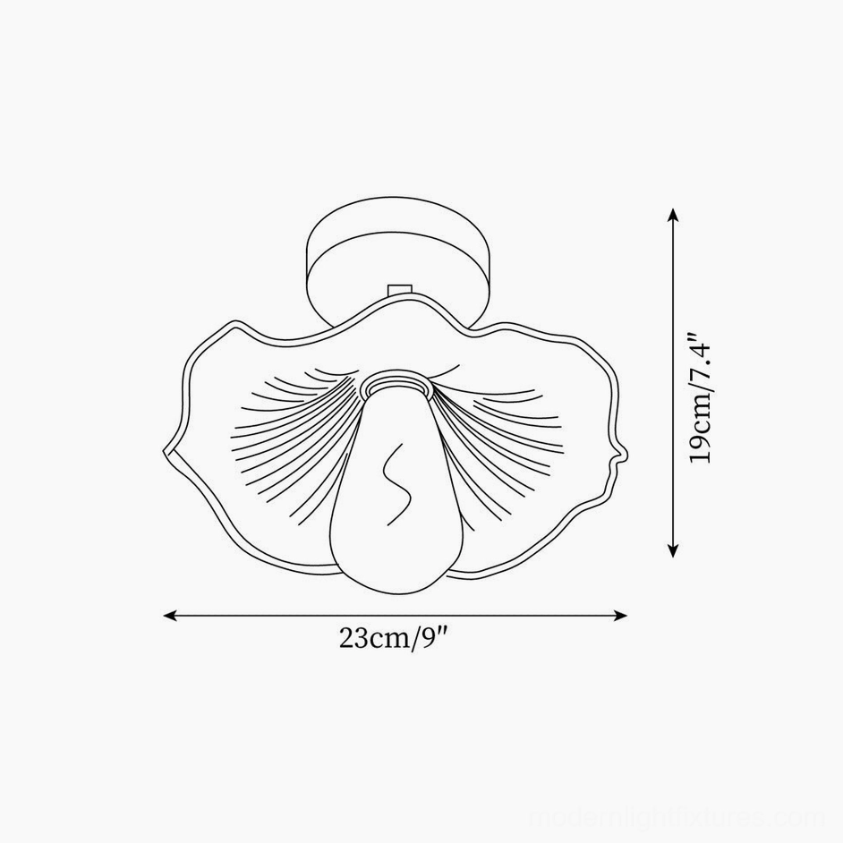 Technical orthographic line drawing of Kinney ceiling light Model A, 23cm diameter specifications