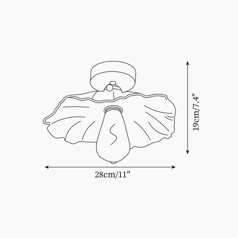 Technical side view orthographic drawing of Kinney ceiling light Model B, 28cm width specifications