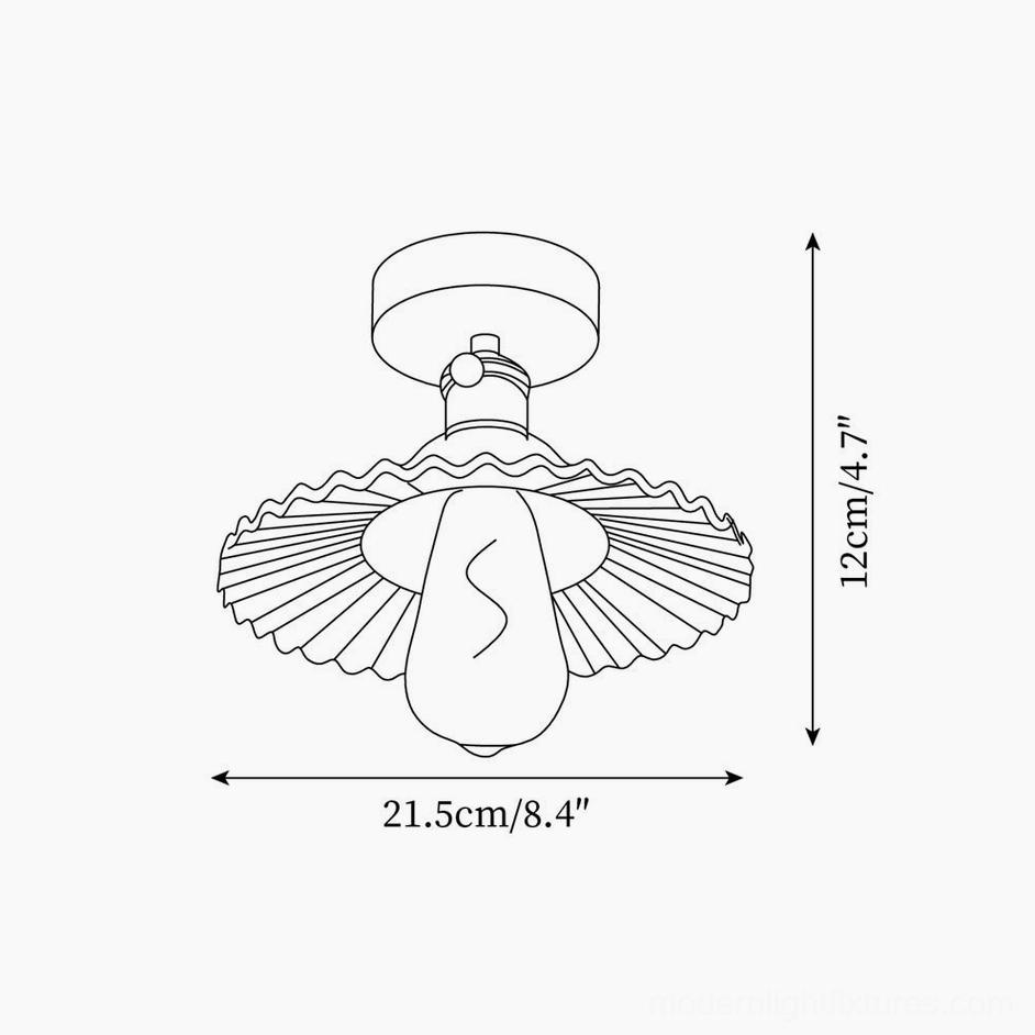 Technical side view orthographic drawing of Kinney ceiling light Model C, 21.5cm width specifications