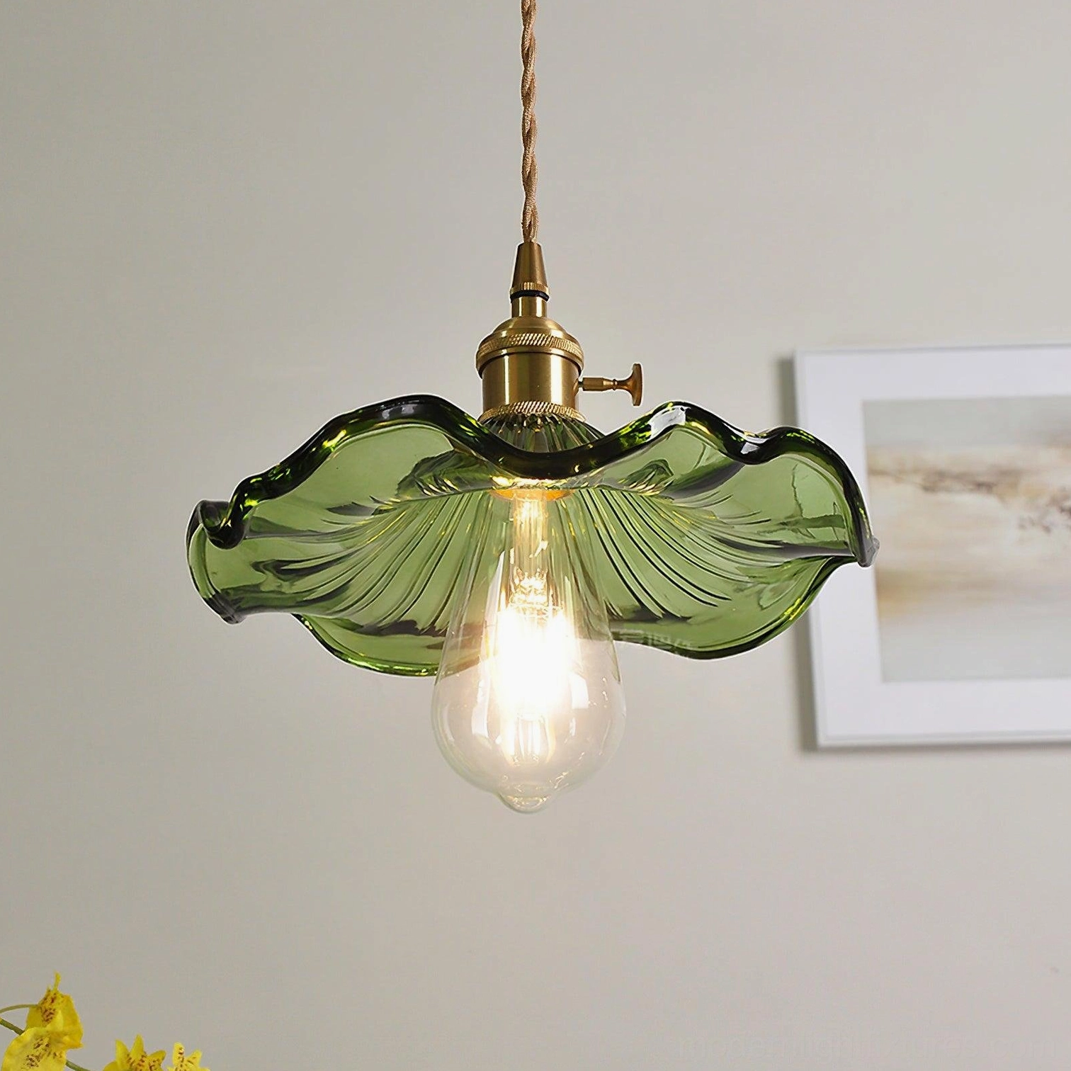 Kinney fluted pendant light modern design with brushed brass fixture and clear glass shade