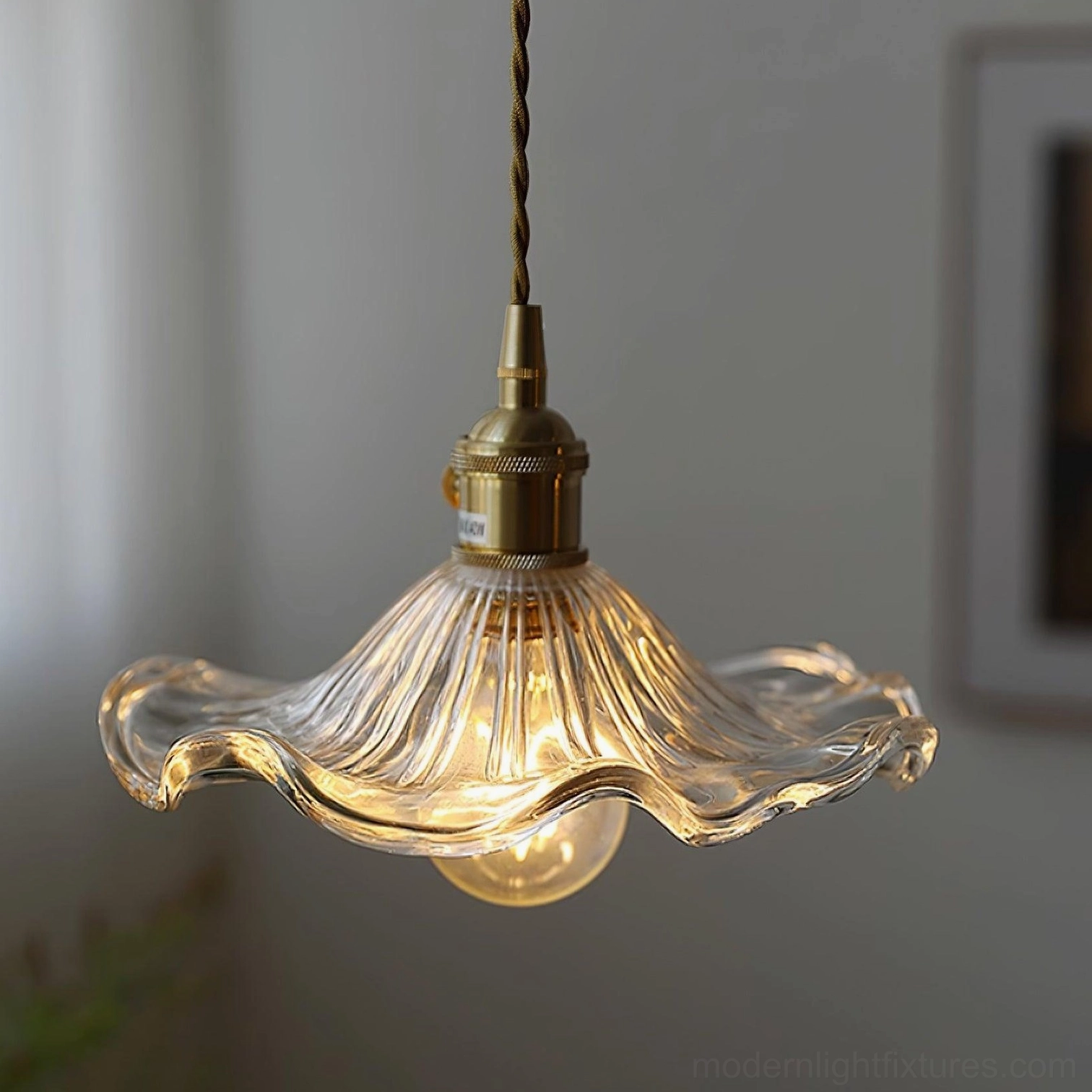 Kinney pendant lamp installation showing cable suspension and ceiling mounting hardware