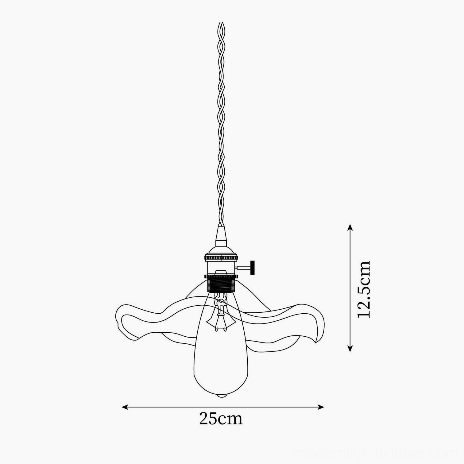 Kinney pendant lamp technical dimension schematic showing 25cm diameter and 12.5cm height specifications