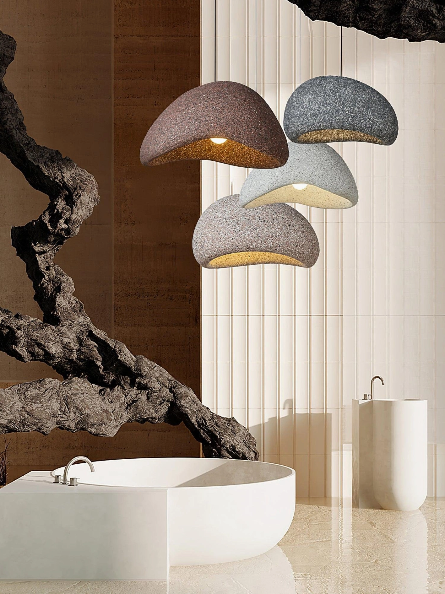 Kioto modern pendant light with warm ambient glow from interior illumination