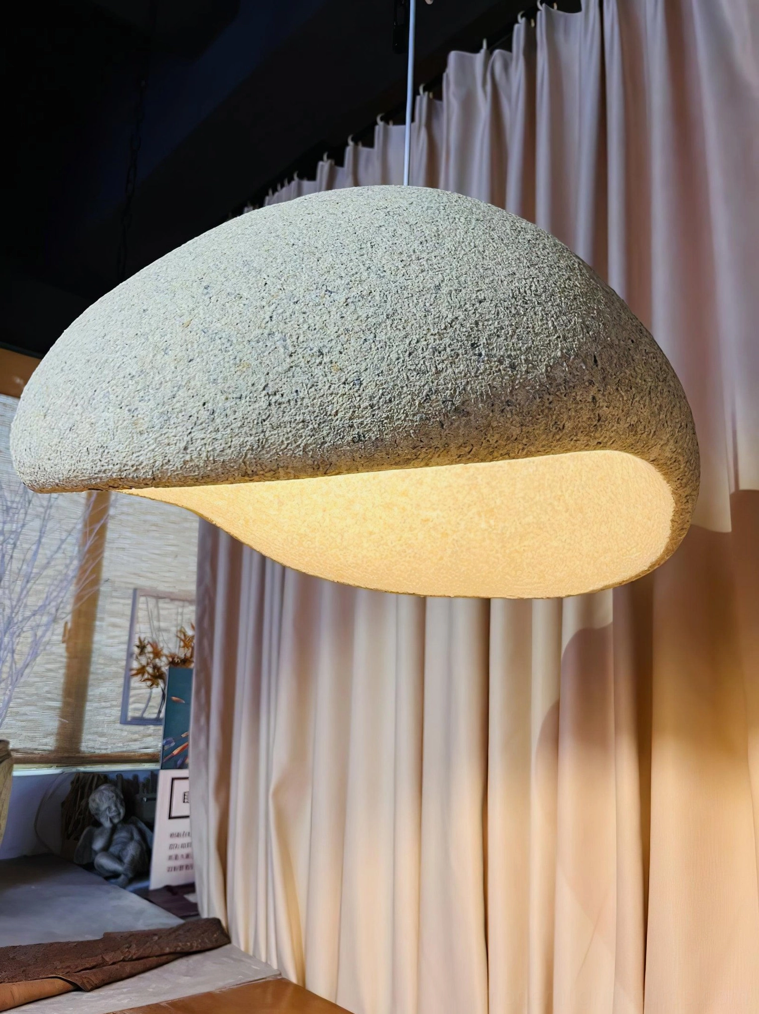 Kioto pendant lamp wabi-sabi stone texture detail showing speckled finish and material quality