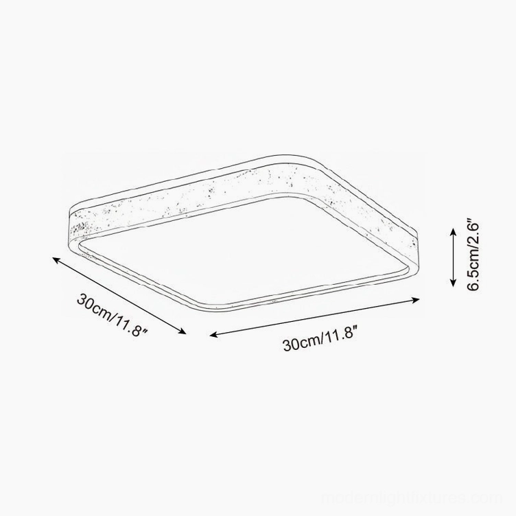 30cm travertine square ceiling light technical isometric schematic - small size specification