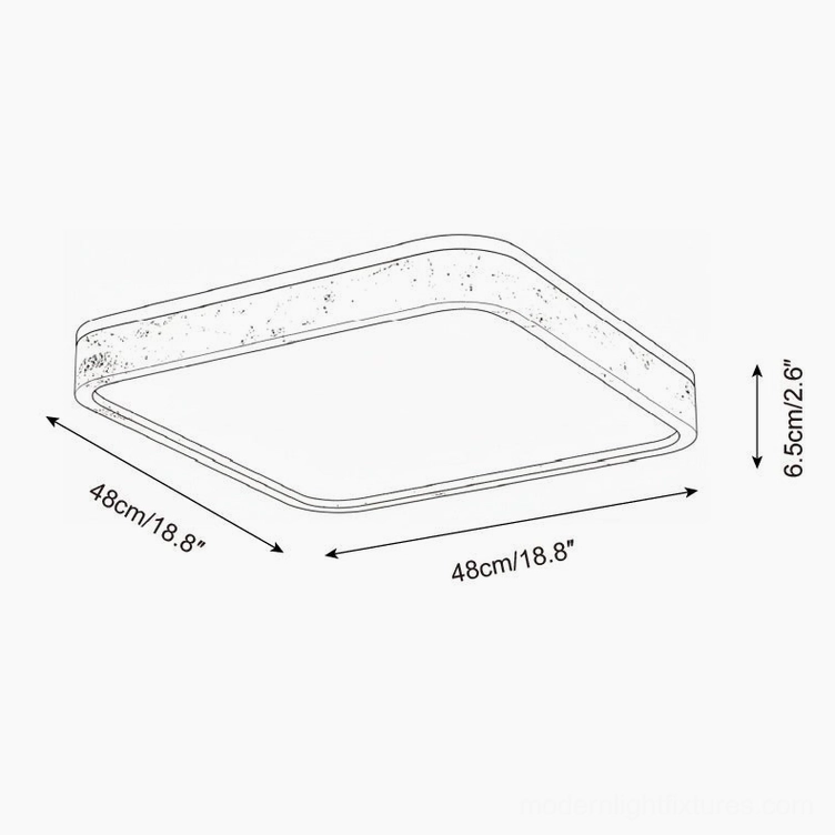 48cm travertine square ceiling light large size isometric technical drawing dimensions