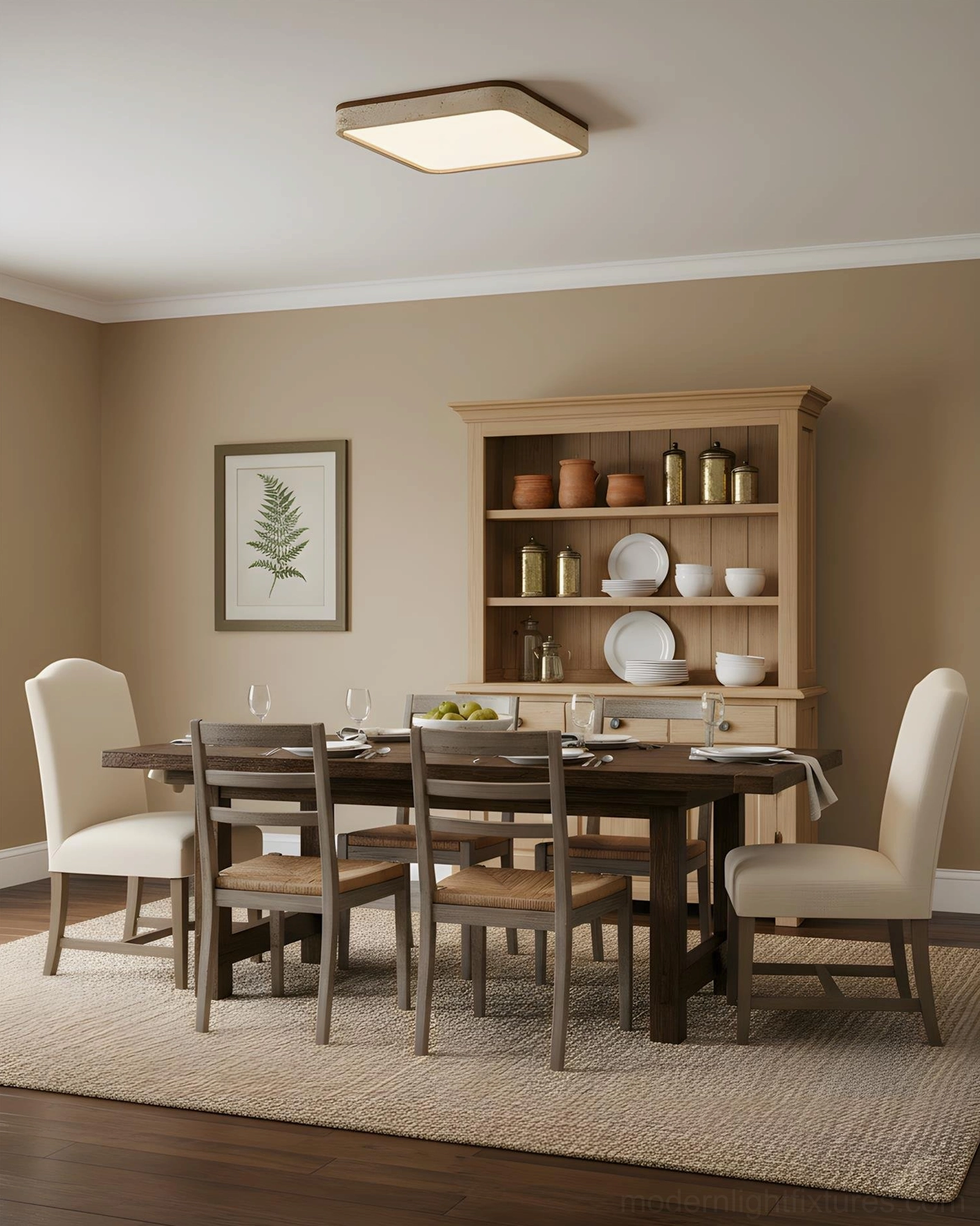 Modern LED ceiling light travertine material - walnut wood frame accent warm finish