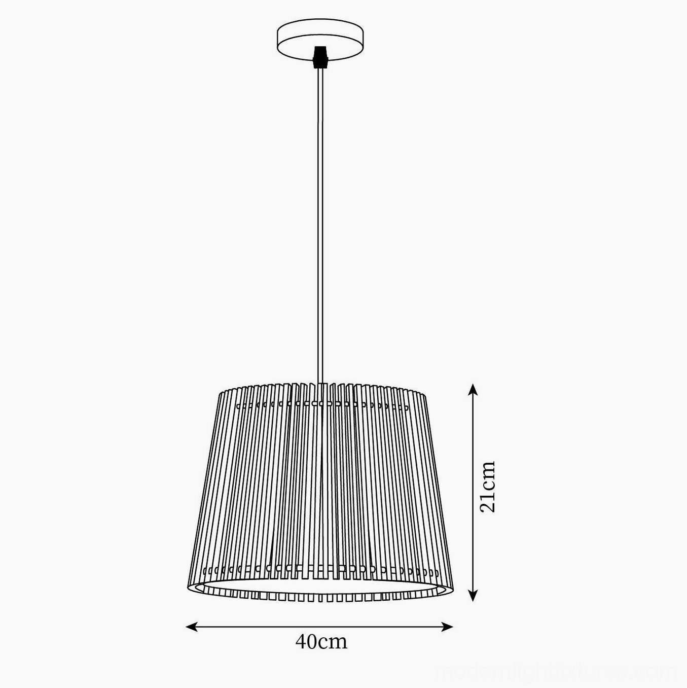 Technical dimension drawing of Kitami pendant light showing 40cm diameter and 21cm height specifications