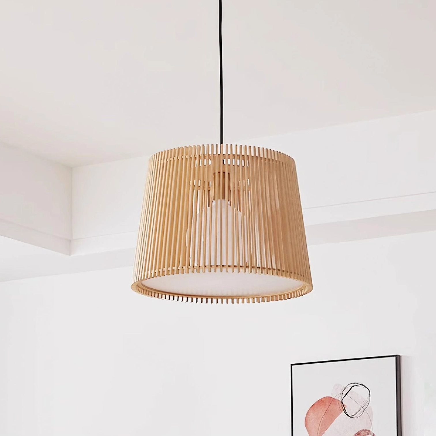 Kitami modern wooden pendant lamp in bohemian interior with warm ambient glow aesthetic
