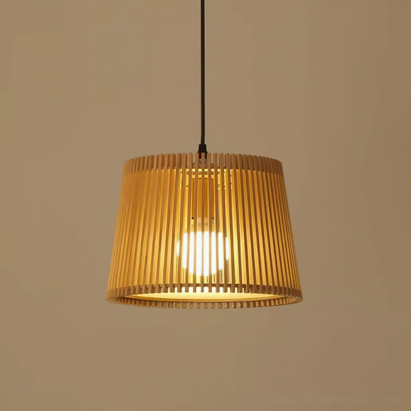 Kitami modern wood slat pendant light fixture architectural detail and construction