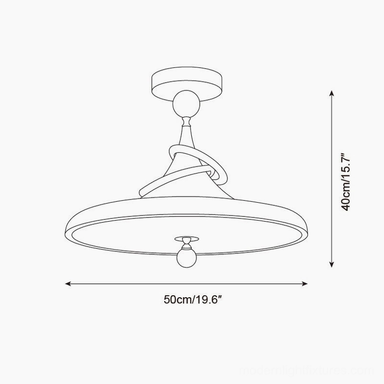 Kivra modern ceiling light technical line drawing - large size 50cm diameter 40cm height specifications