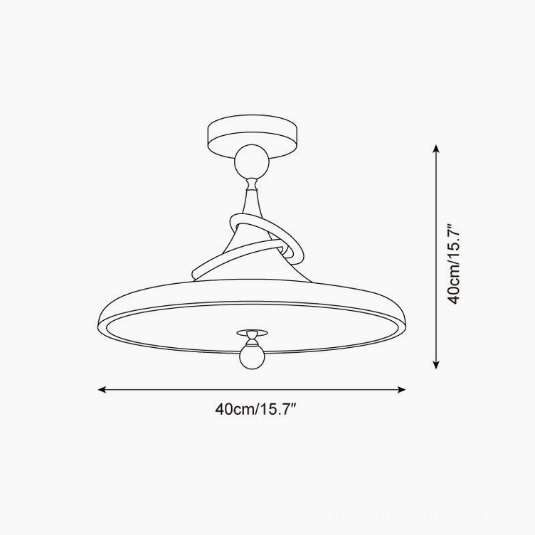 Kivra ceiling light technical specification drawing - compact size 40cm diameter and height dimensions