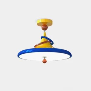 Kivra retro geometric ceiling light fixture with colorful orbiting rings - front view studio shot