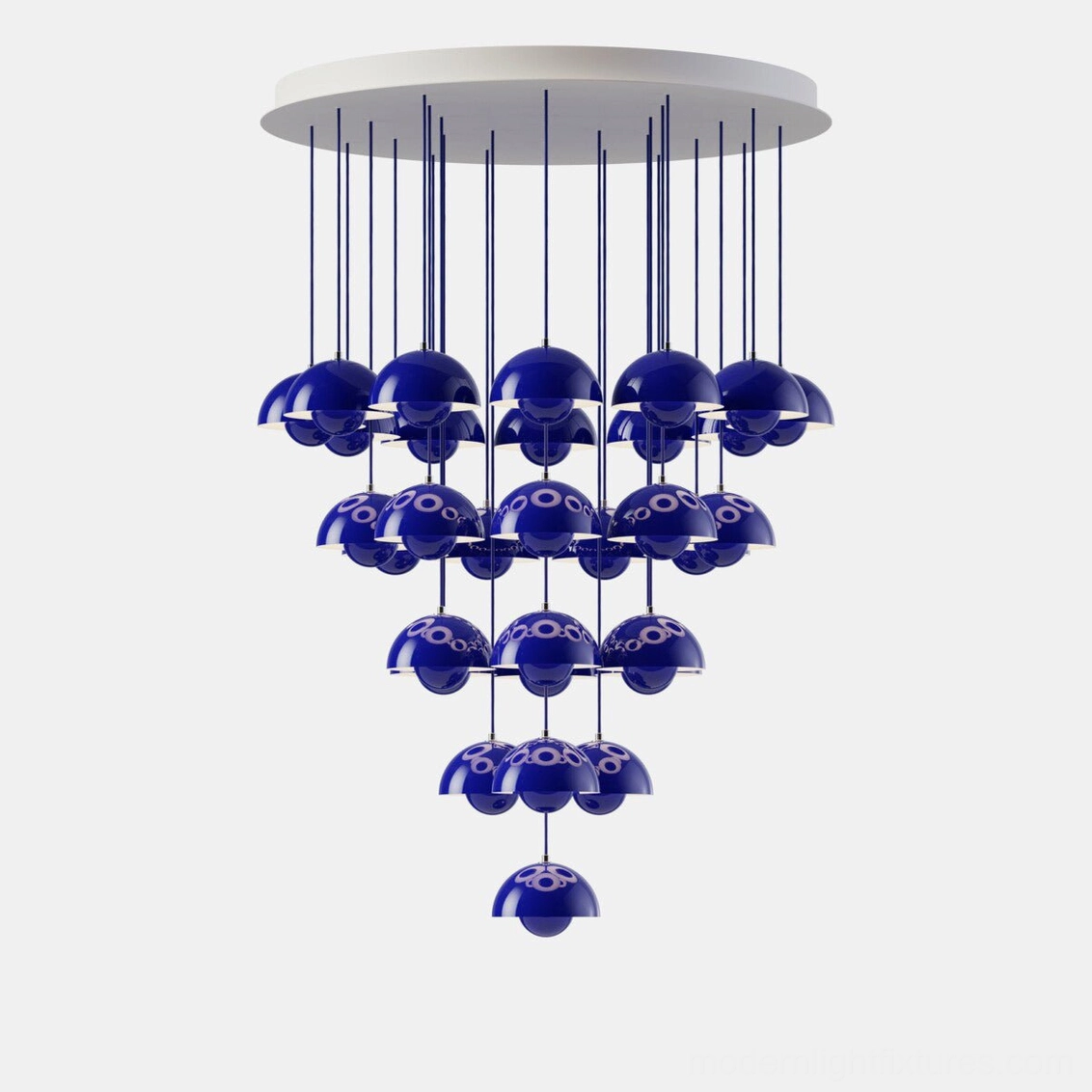 Modern multi-head dome pendant chandelier with Klein Blue matte finish in contemporary residential space