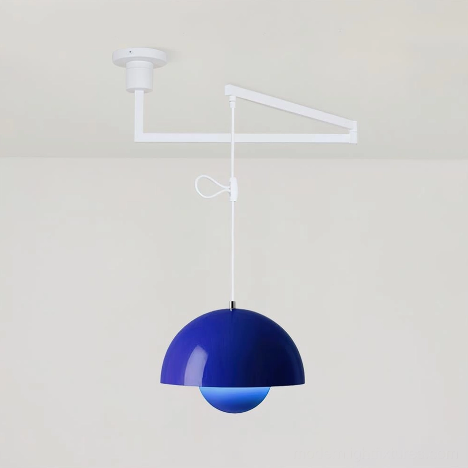 Klein blue swing arm pendant light modern minimalist dome shade fixture