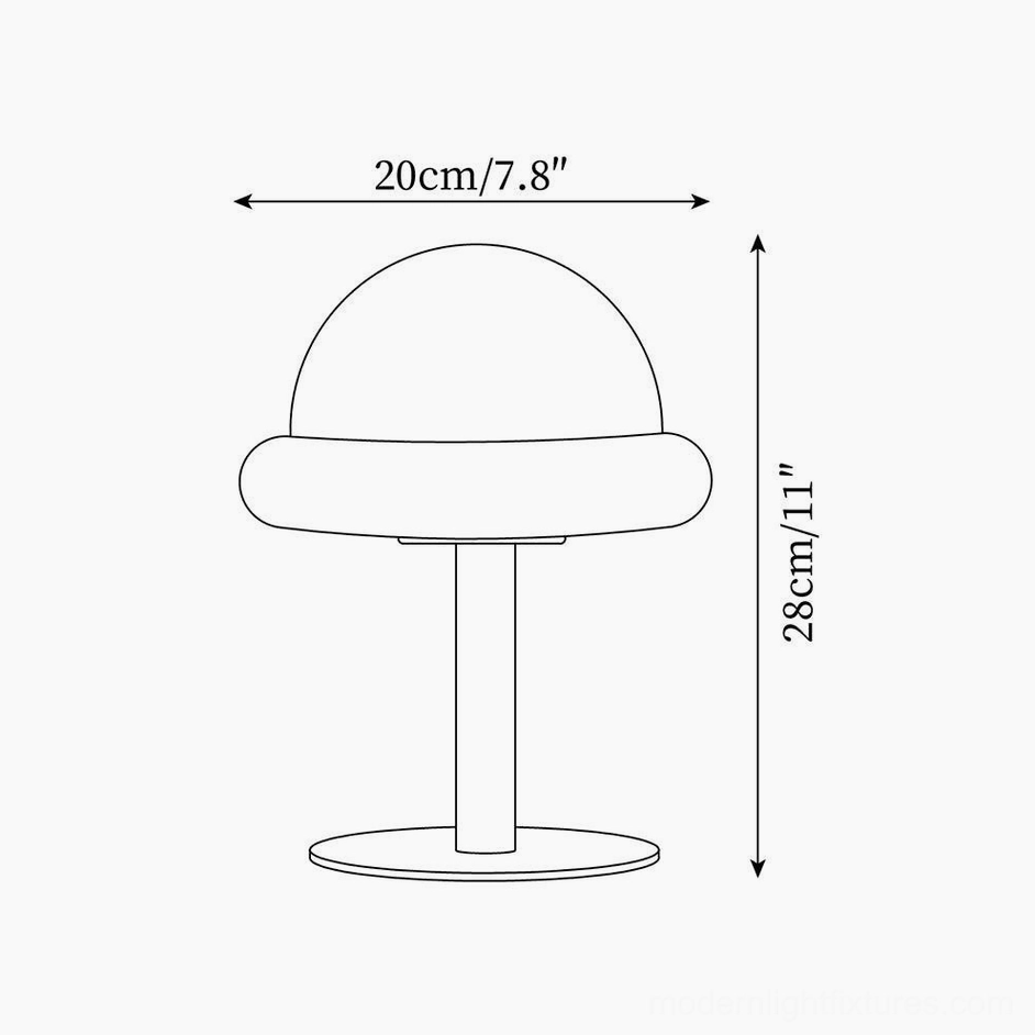 Kleine mushroom table lamp technical drawing showing dimensions 20cm diameter x 28cm height