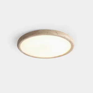 Kleine travertine flush mount ceiling light overhead studio view modern stone fixture