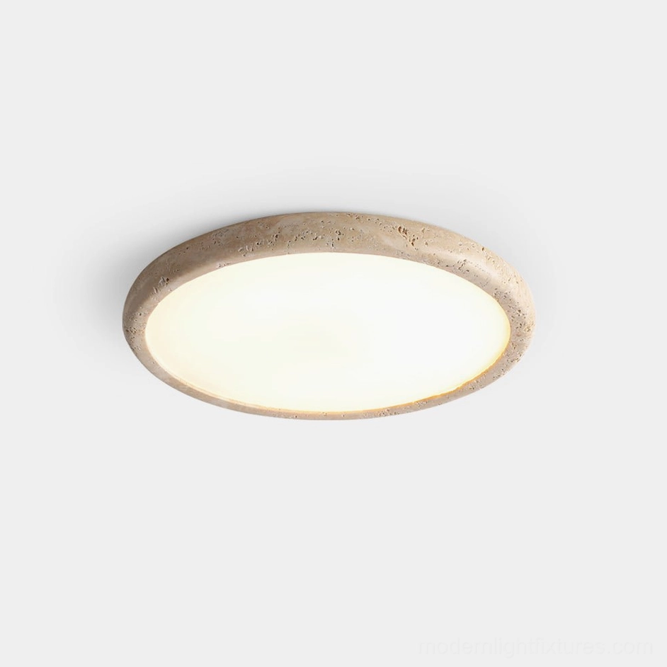 Kleine travertine flush mount ceiling light overhead studio view modern stone fixture