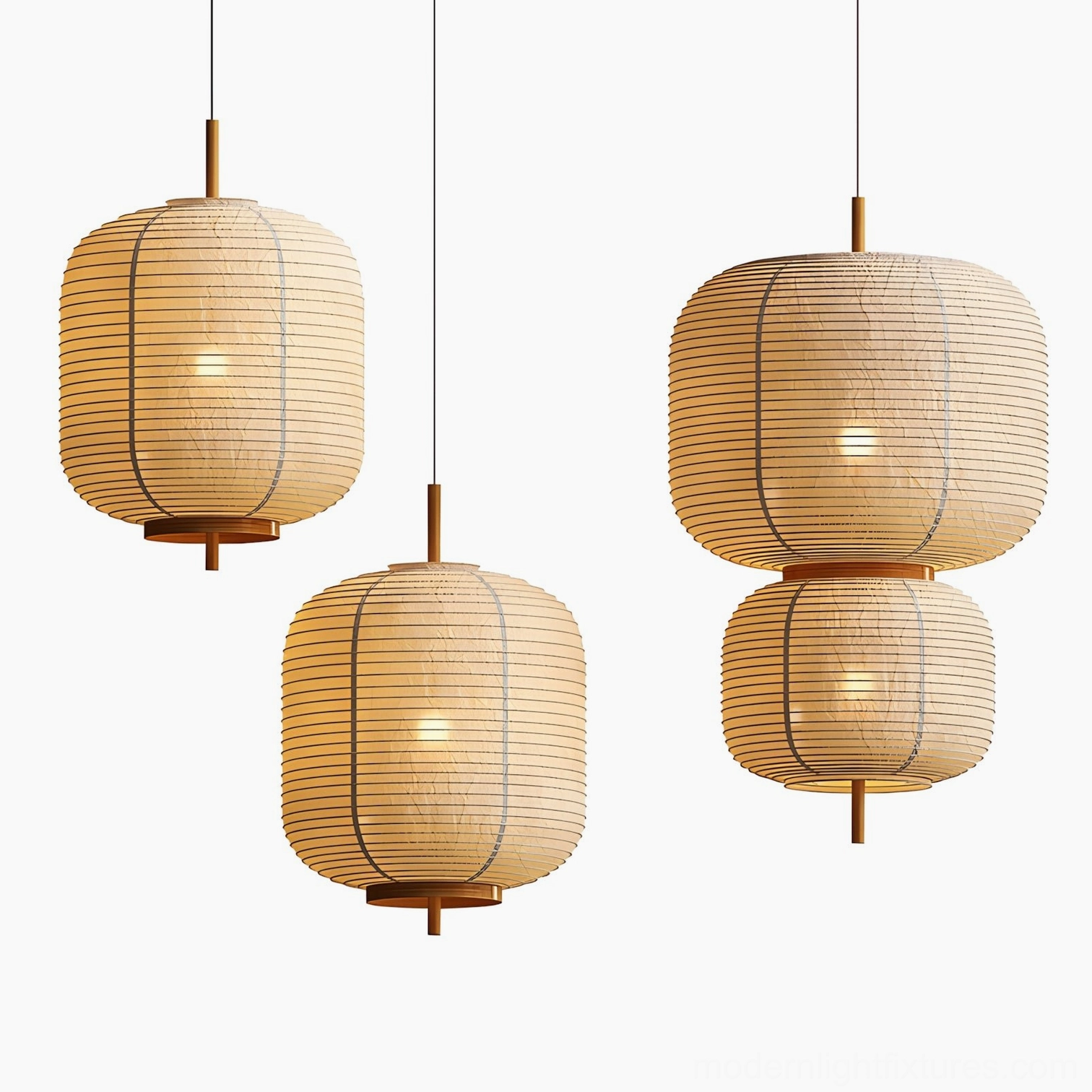 Komorebi japandi pendant light with water transfer printed wooden frame showing artisanal craftsmanship and organic patterns